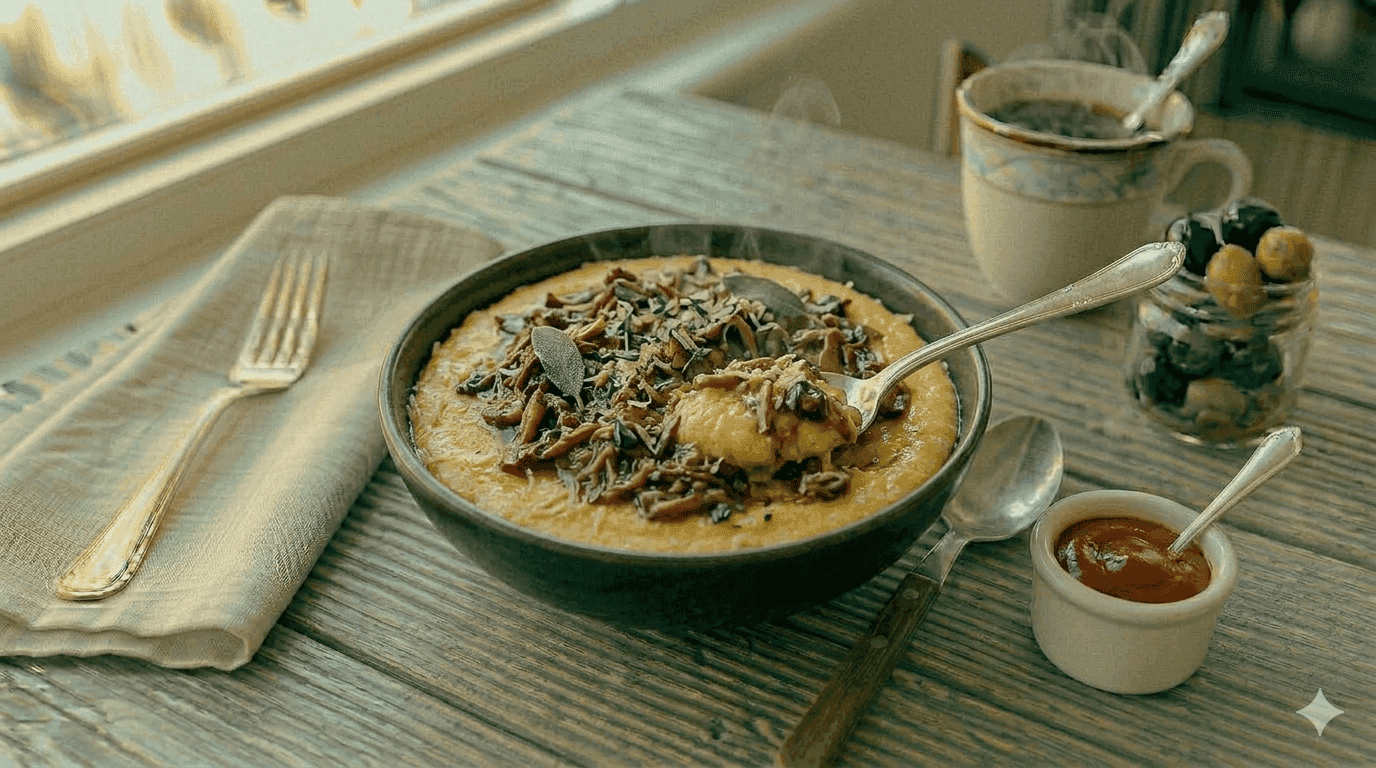 Polenta Cremosa com Ragù de Cogumelos