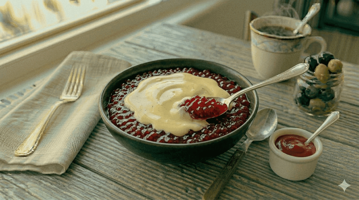 Sagu de Vinho Tinto com Creme de Baunilha