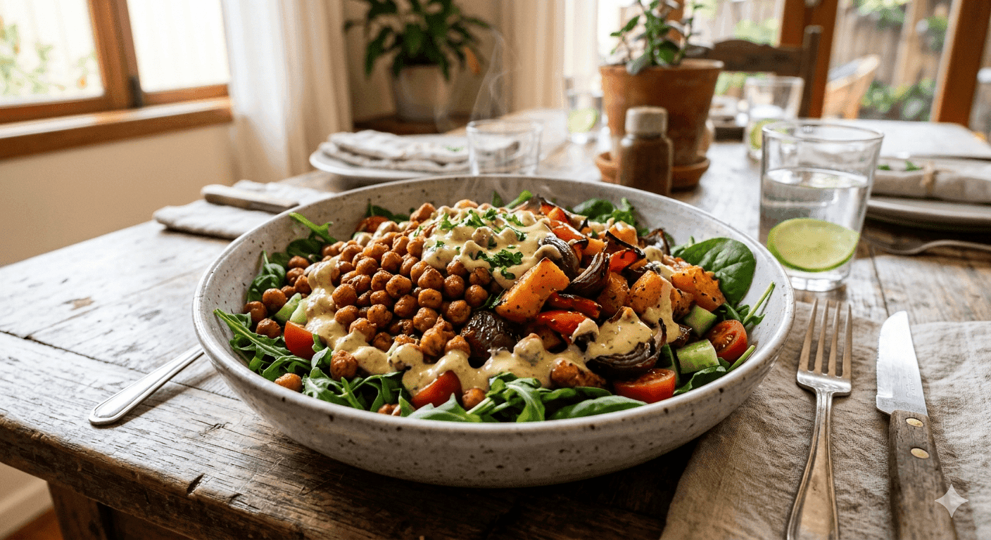 Salada de Grão-de-Bico com Legumes Assados