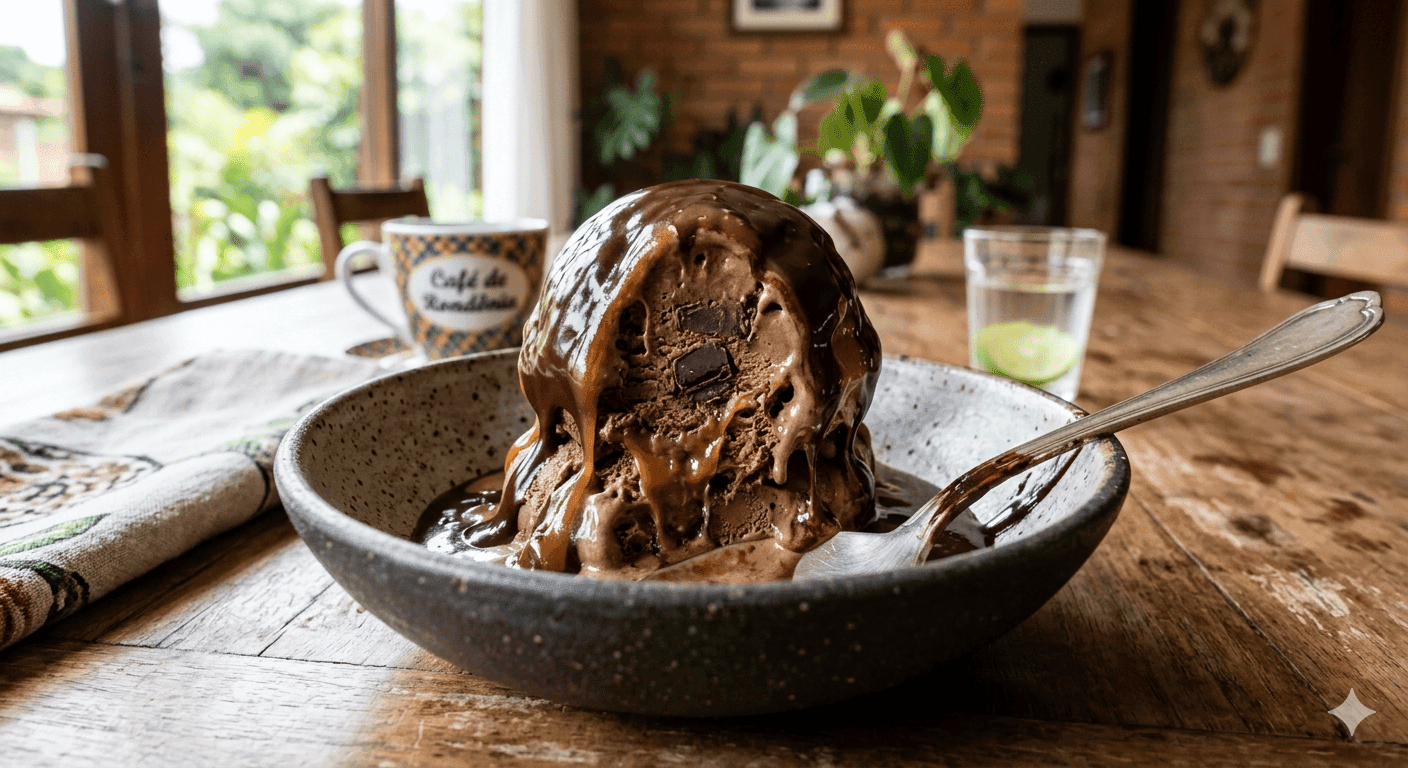Sorvete de Chocolate com Calda Quente