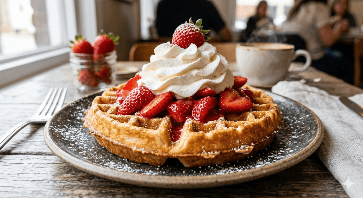 Waffle Belga com Morangos e Chantili